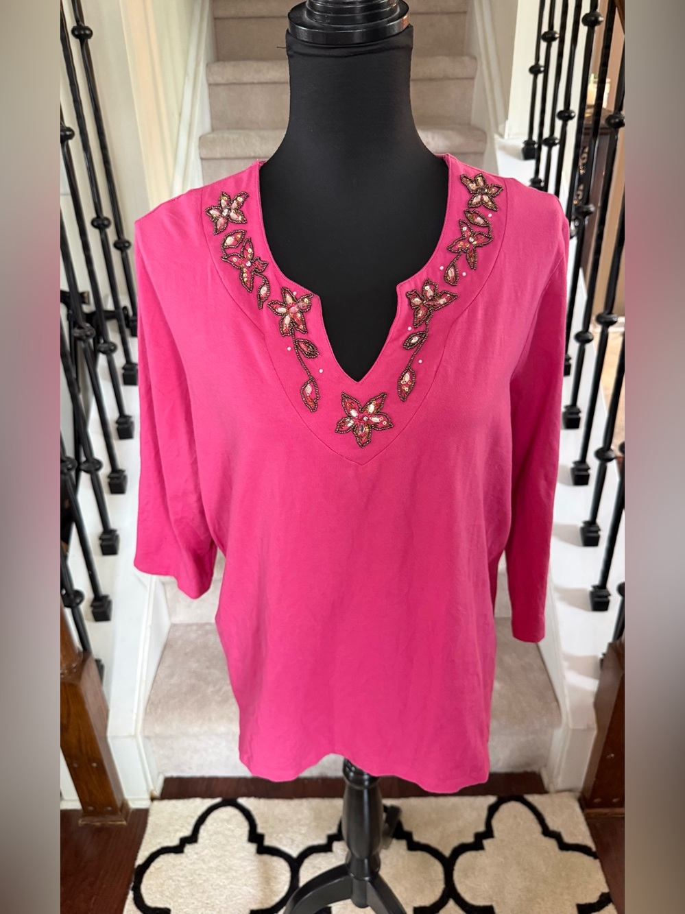 Hot Pink Embellished V-Neck Tunic